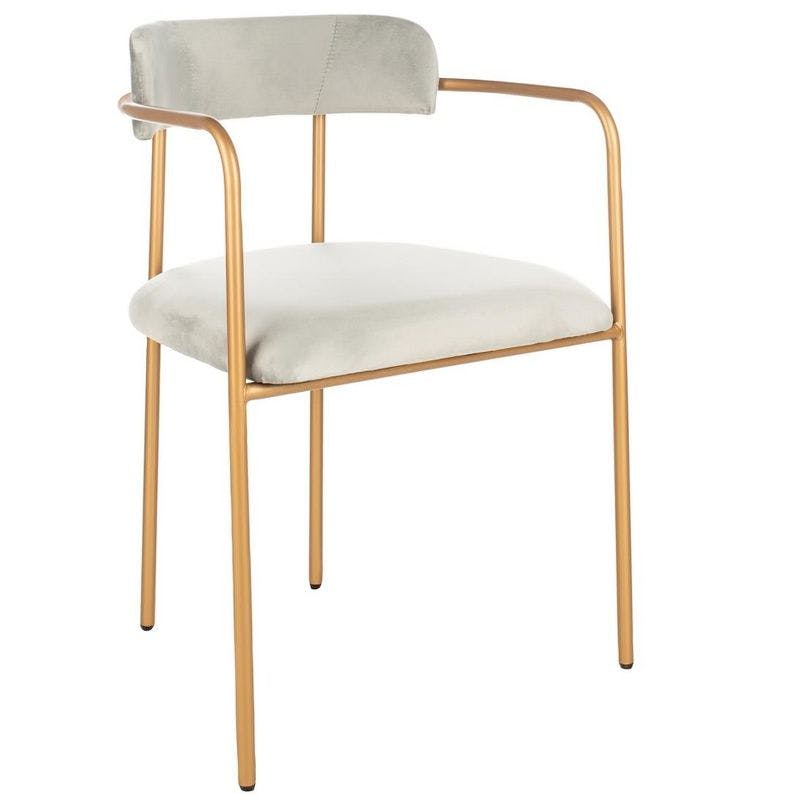 Elegant Transitional Grey Velvet & Gold Metal Side Chair