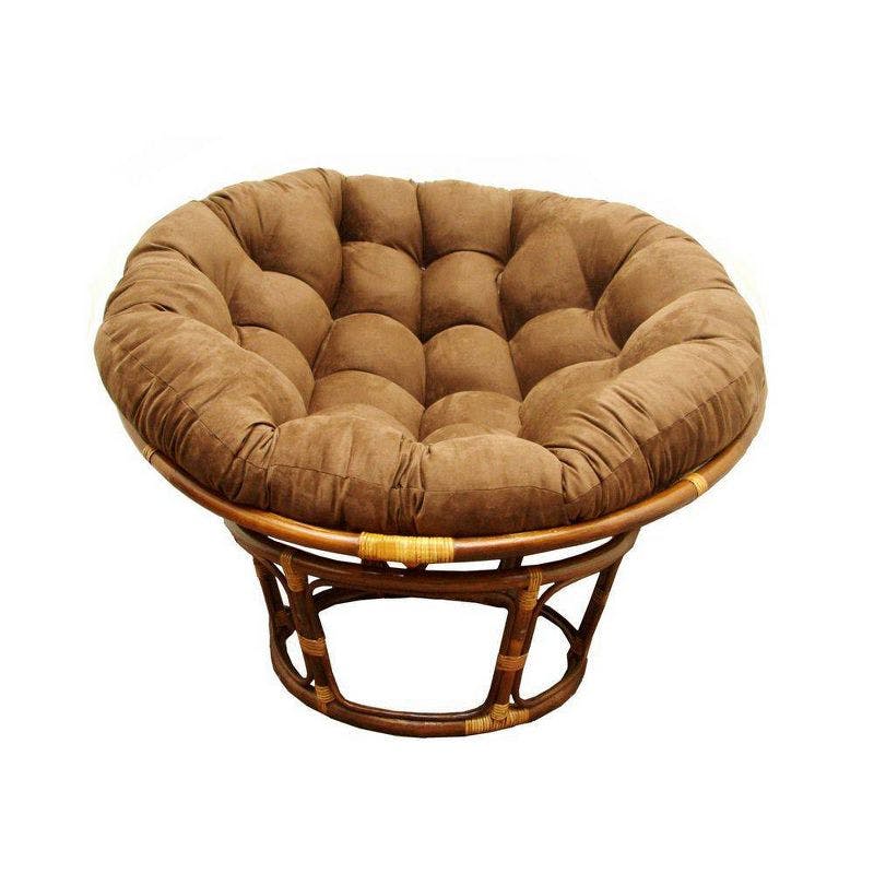Handcrafted Camel Brown Rattan Papasan Chair with Microfiber Cushion