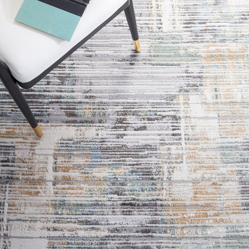 Bel Air Contemporary Gray and Gold 8' x 10' Synthetic Area Rug