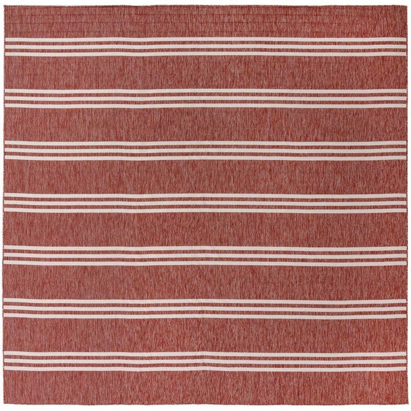 Rust Red Square Outdoor Rug - Easy Care, Stain-resistant Synthetic