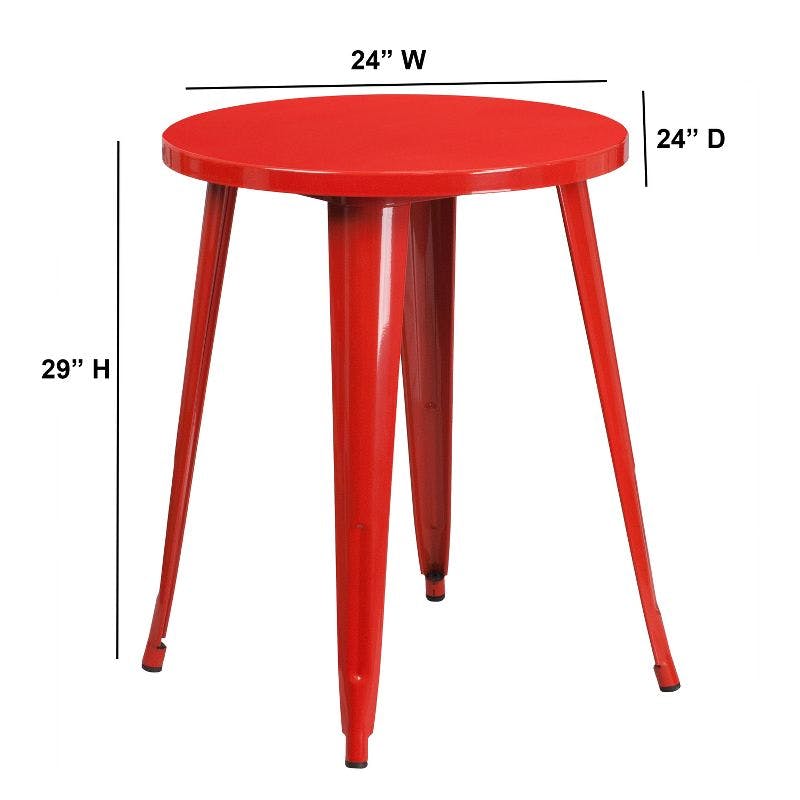 29" Retro-Modern Red Metal Round Indoor-Outdoor Dining Table