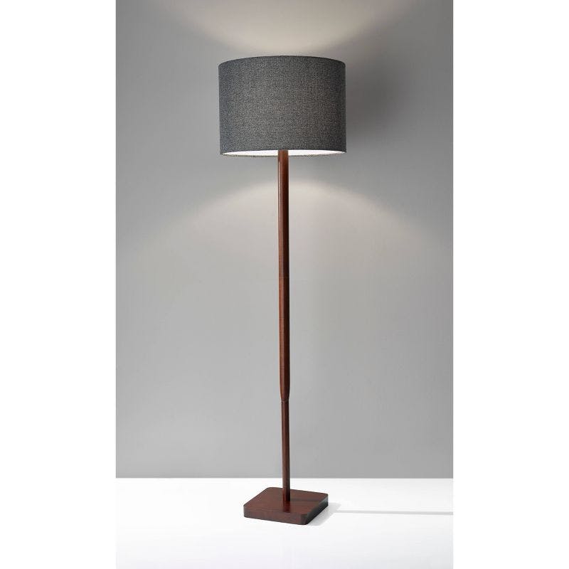 Ellis 58.5'' Walnut Wood Grain Floor Lamp with Textured Dark Gray Shade