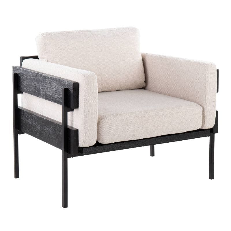 Spot Black Wood and Cream Faux Leather Accent Chair