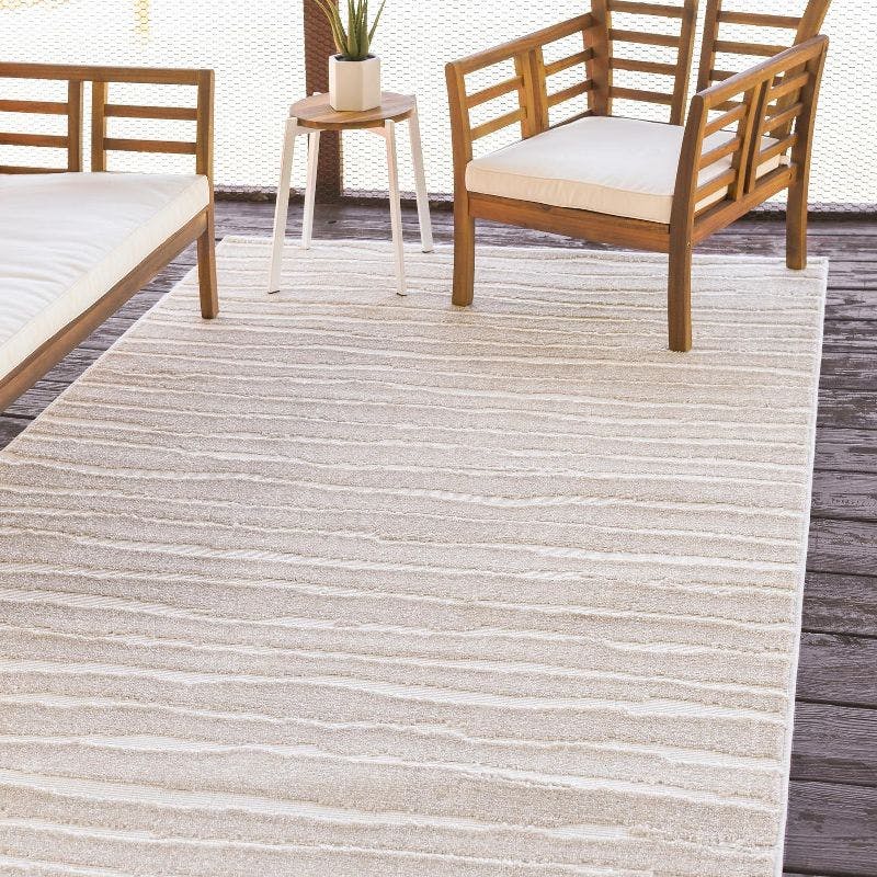 Beige Synthetic Easy-Care Reversible Outdoor Rug