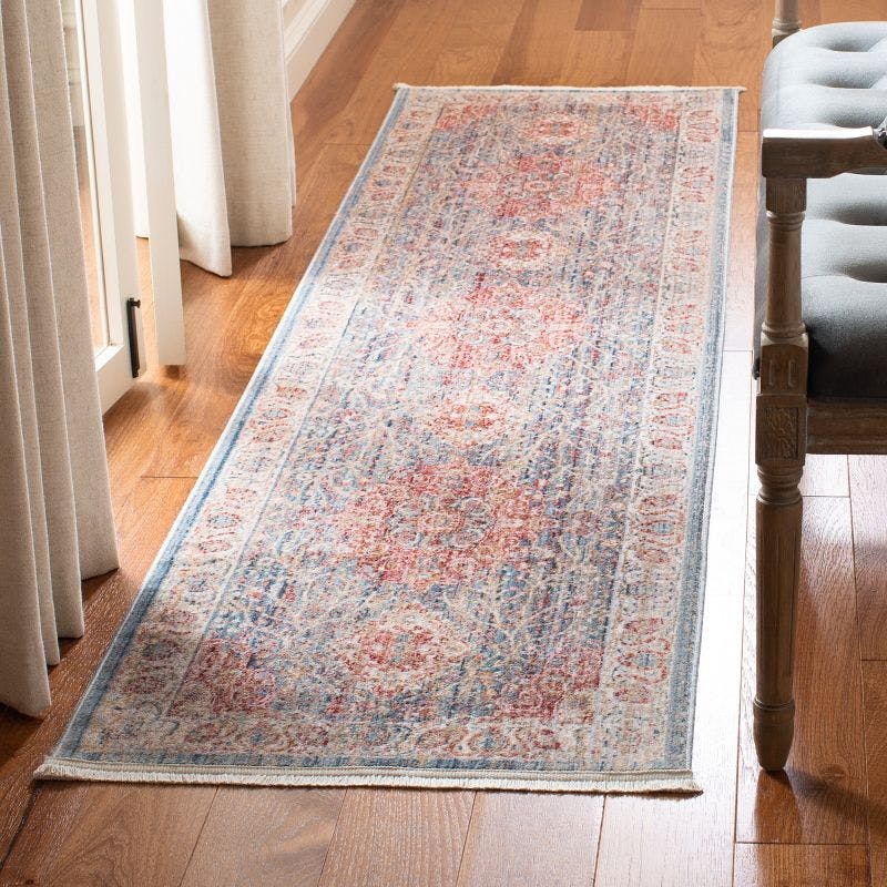 Elysian Blue/Ivory Hand-Knotted Easy Care Synthetic Rug - 2'2" x 8'