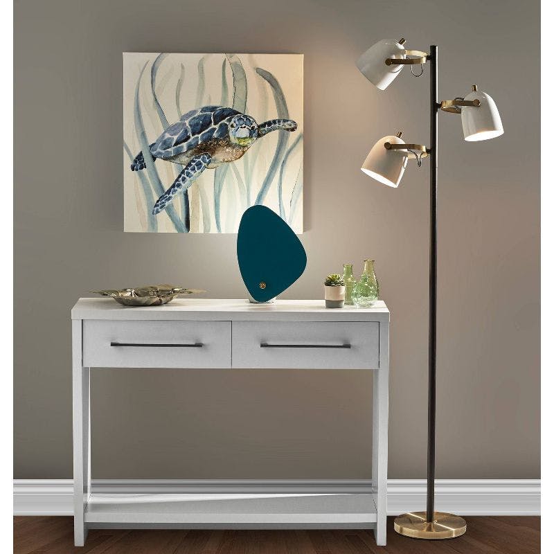Casey Adjustable 3-Light Tree Floor Lamp in Black, White & Antique Brass