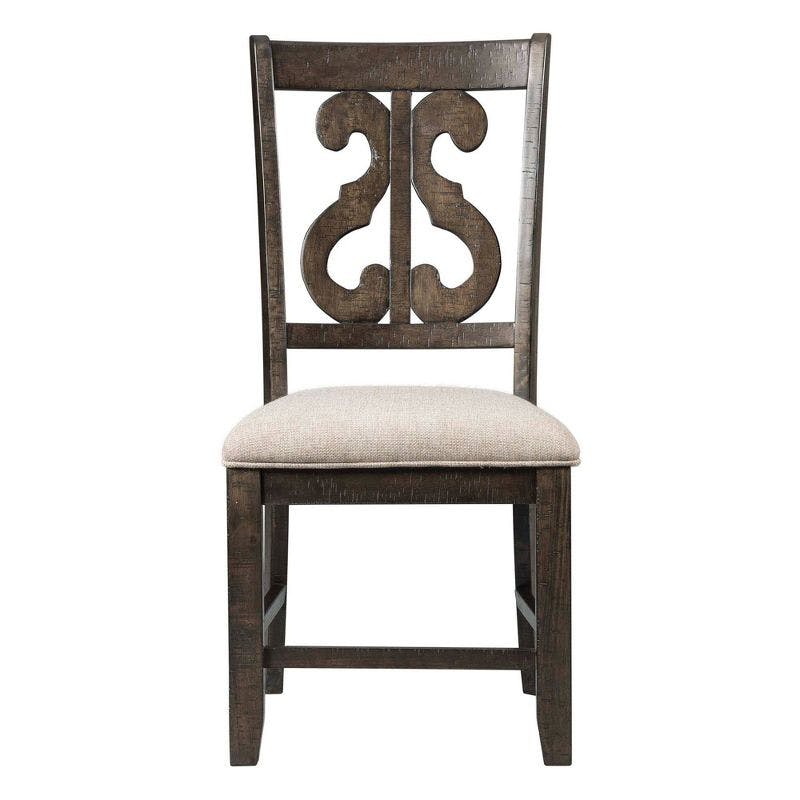 Smokey Walnut Wooden Swirl Back Upholstered Side Chair
