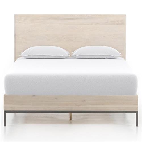 Cream Poplar King Bed with Metal Frame and Wood Headboard