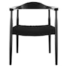 Gideon Industrial Loft Black Woven Rope Seat Wood Frame Dining Arm Chair