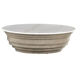 Joanne Round White Marble and Wood Coffee Table