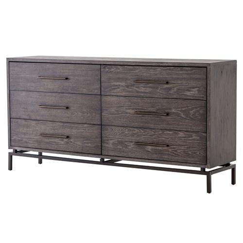 Washed Oak & Iron 6-Drawer Dresser (70")