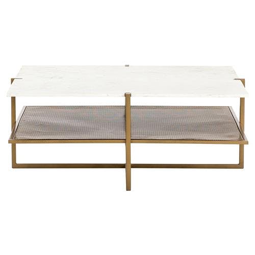 Hyla Square White Marble Gold Shelve Coffee Table