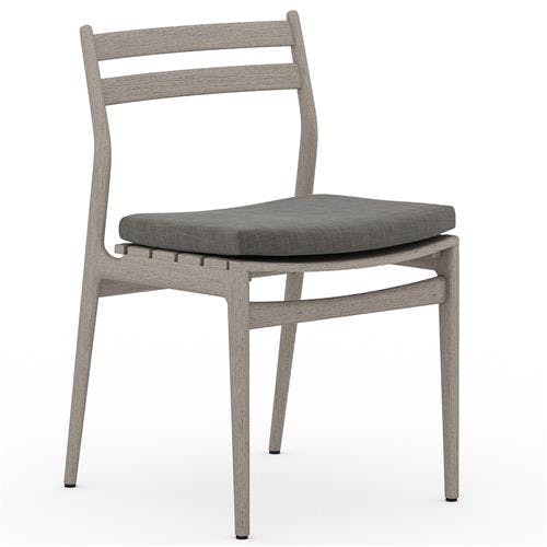 Cody Modern Classic Black Cushion Grey Teak Wood Outdoor Dining Side Chair