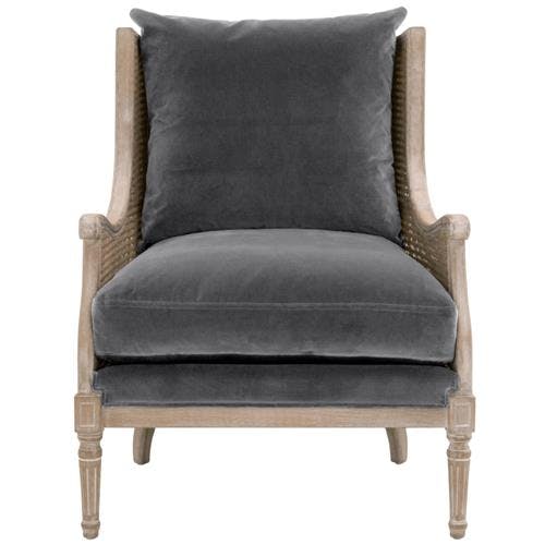 Oxford Dark Gray Velvet Cane Birch Wood Accent Chair