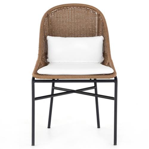 Lily Coastal Beach White Cushion Upholstered Woven Outdoor Dining Side Chair