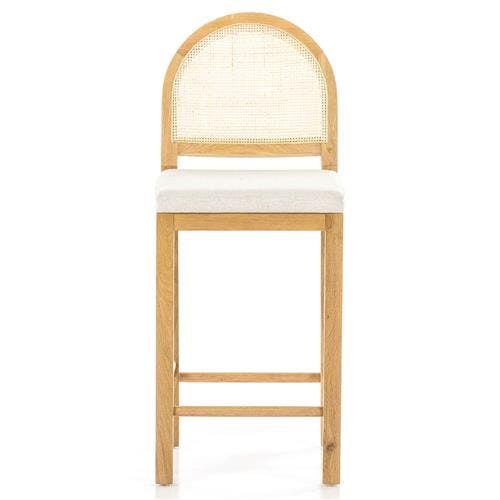 Verna Light Brown Oak Wood and Beige Woven Cane Counter Stool