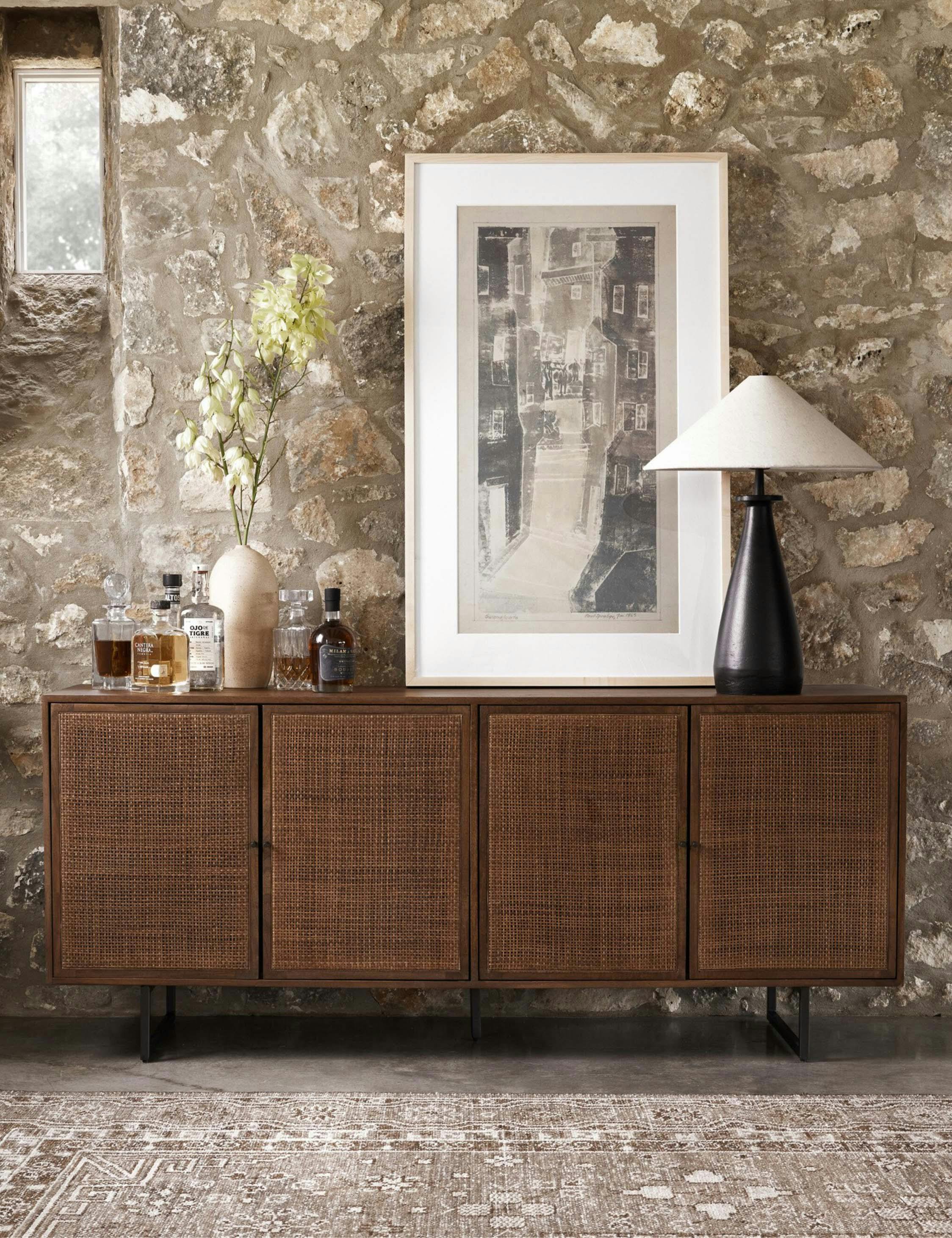 Modern Artisanal Cane and Mango Wood 72" Console Table in Brown