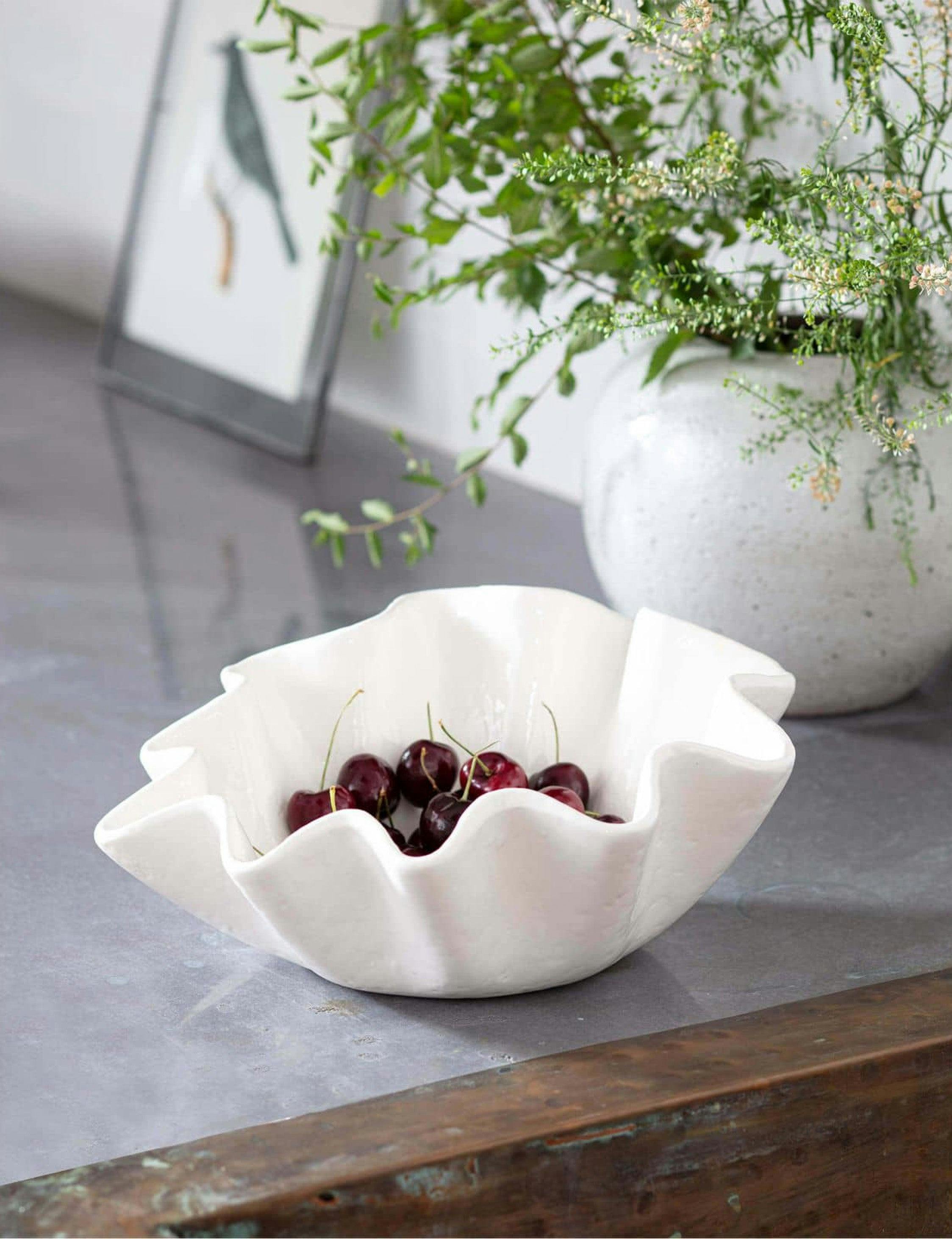 Ruffle Small White Ceramic Bowl