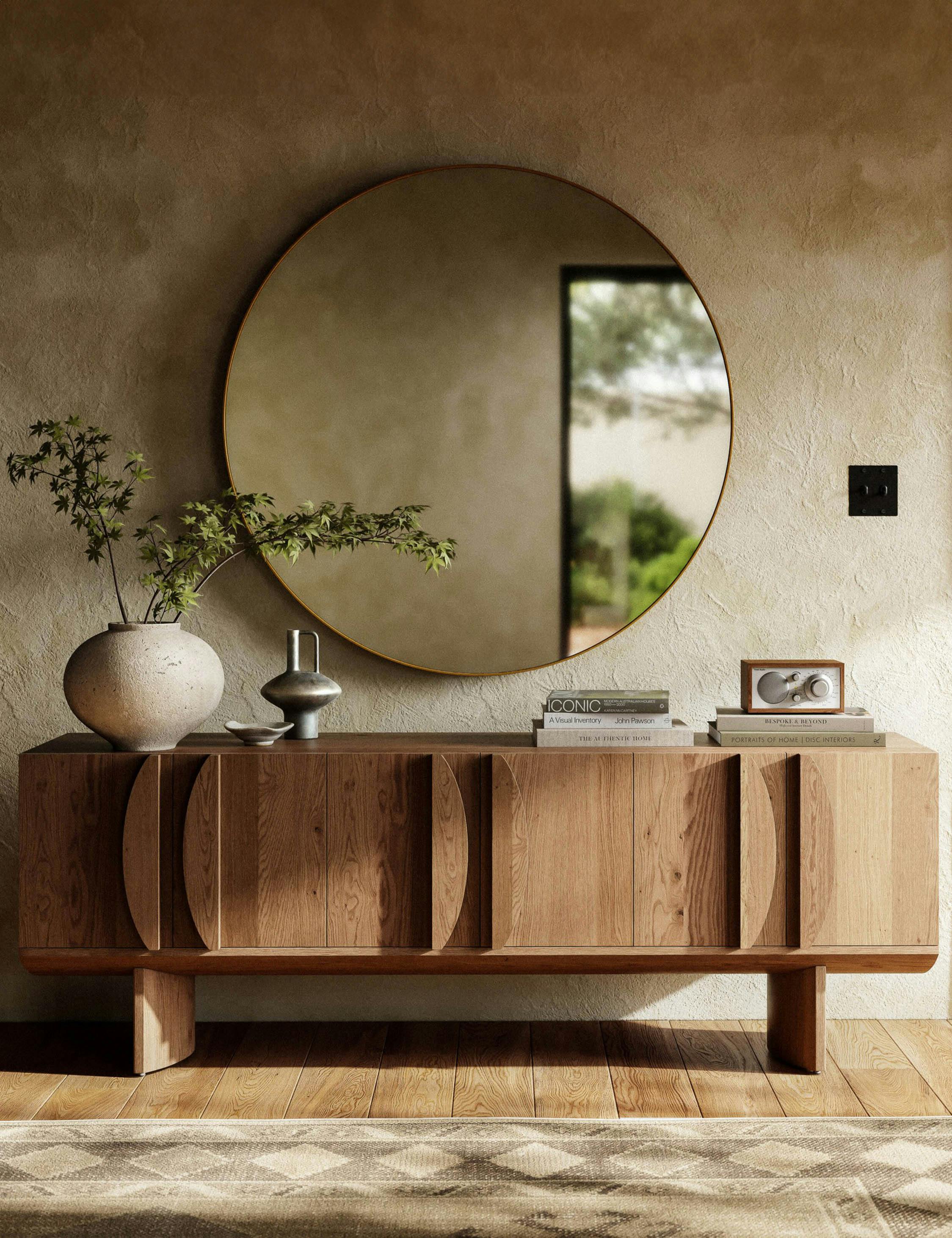 Contemporary Dusted Oak Veneer Demilune Media Console with Storage