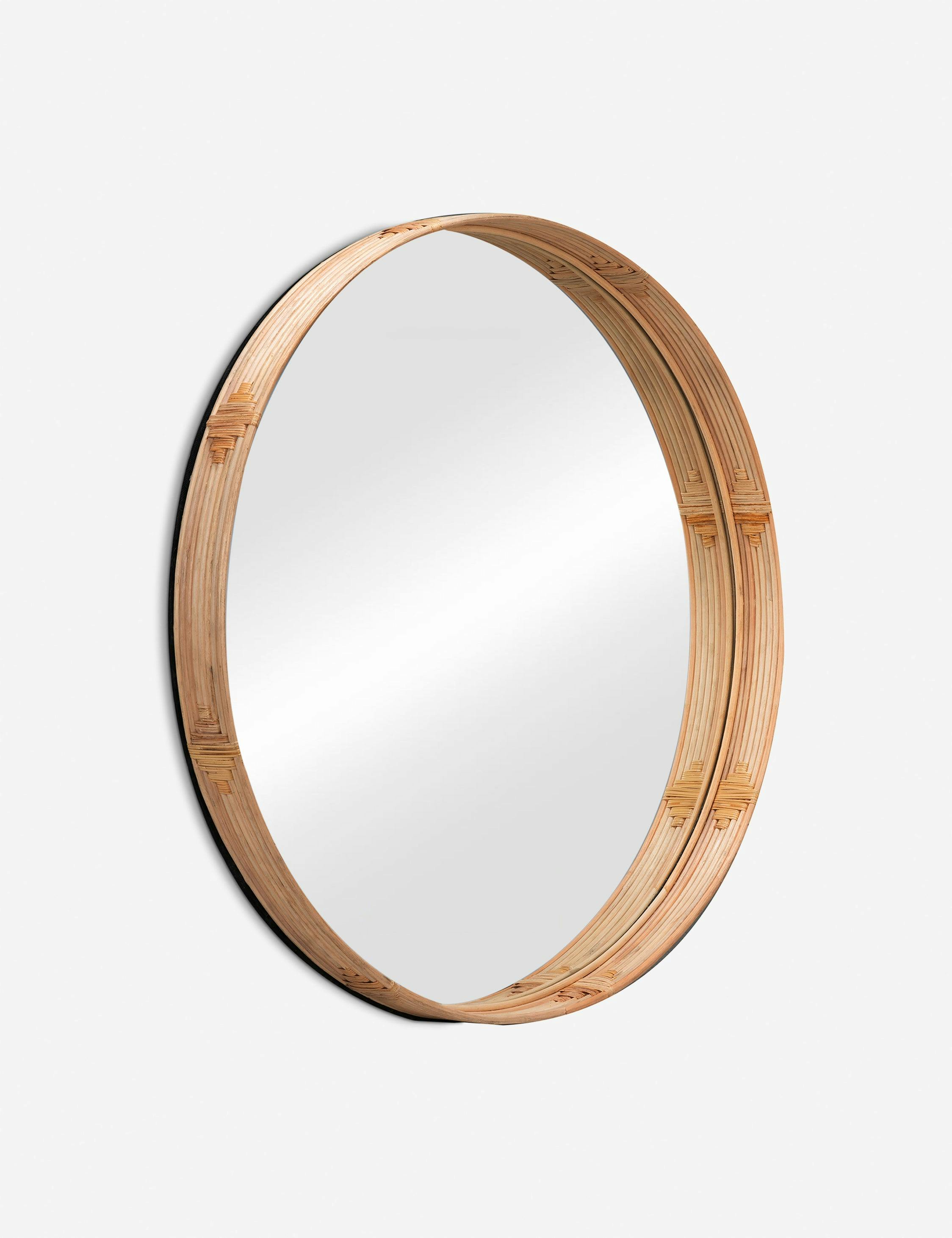 Adaline 35" Natural Round Wood and Rattan Wall Mirror