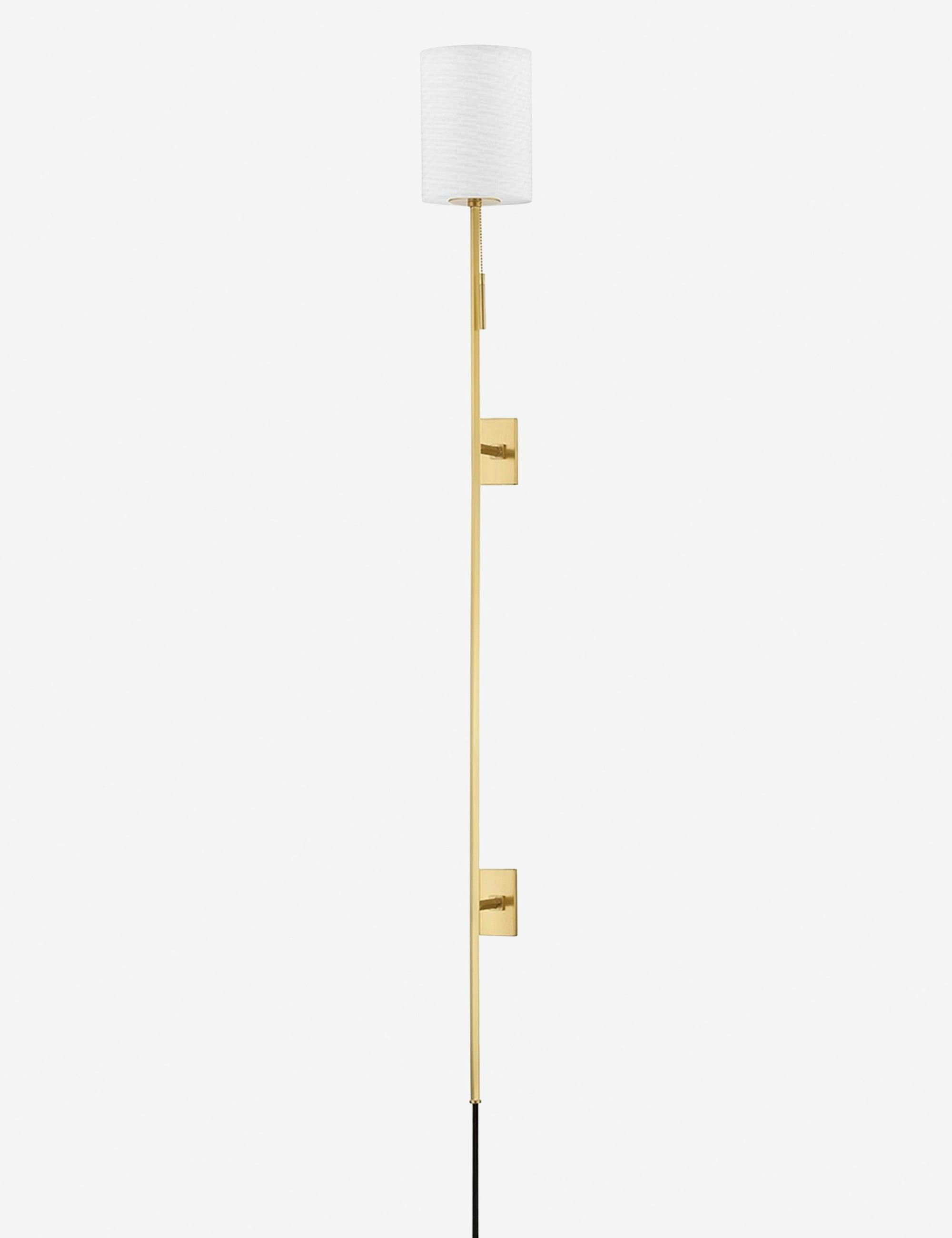 Henrietta Dimmable Aged Brass Cylinder Sconce with Belgian Linen Shade