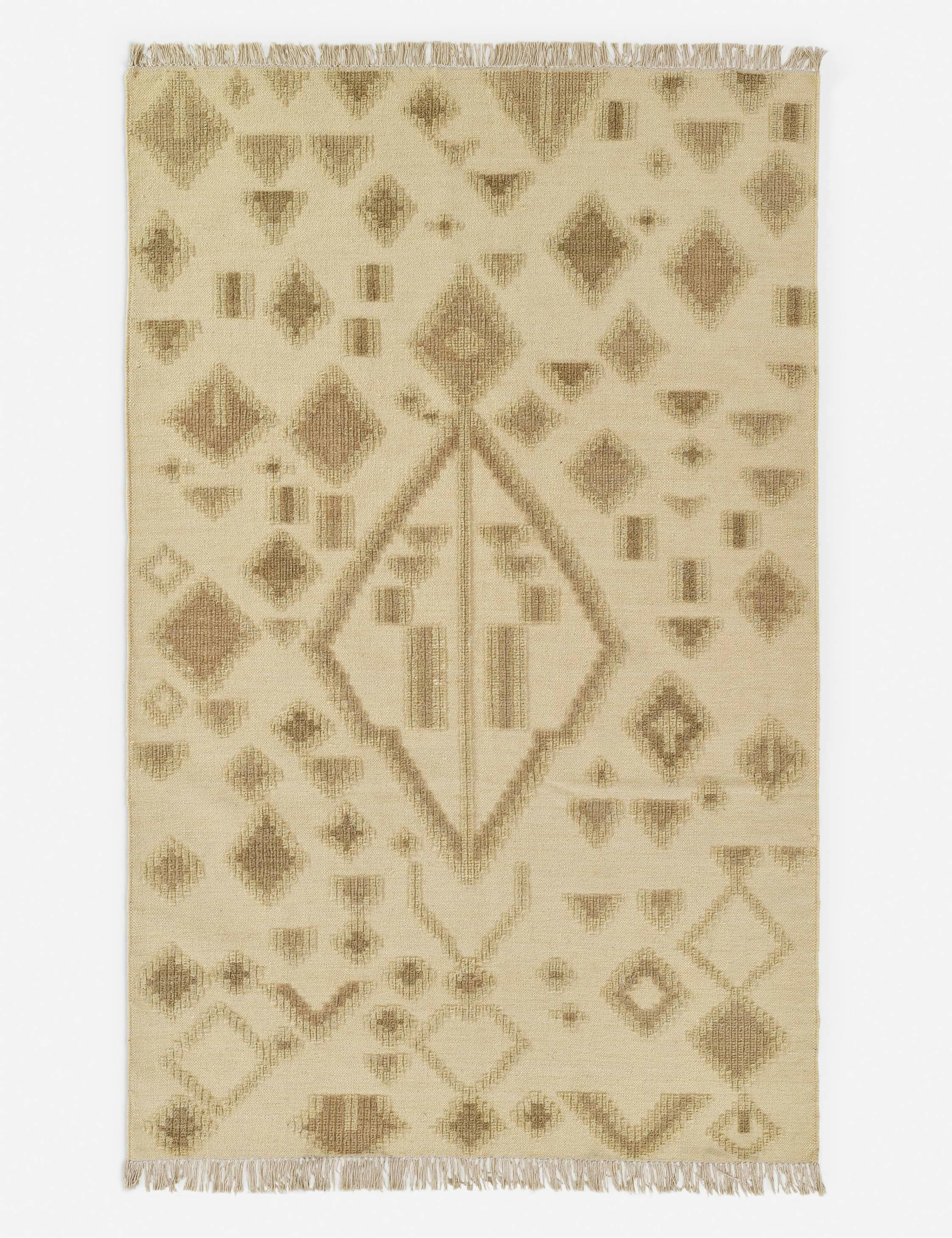 Ivory Geometric Motif Handwoven Wool Rug - 5' x 8'