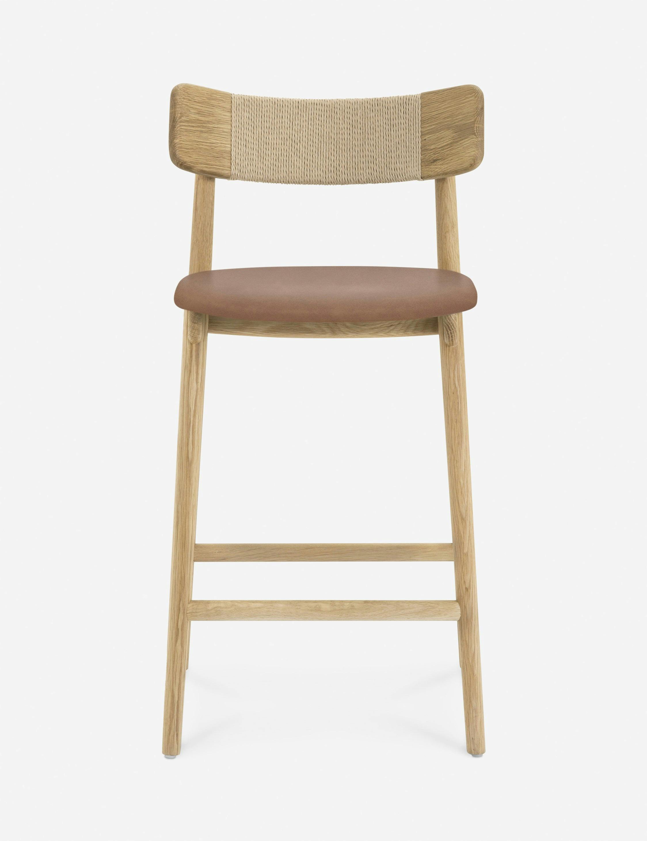 Scandinavian Inspired Natural Oak and Leather Counter Stool