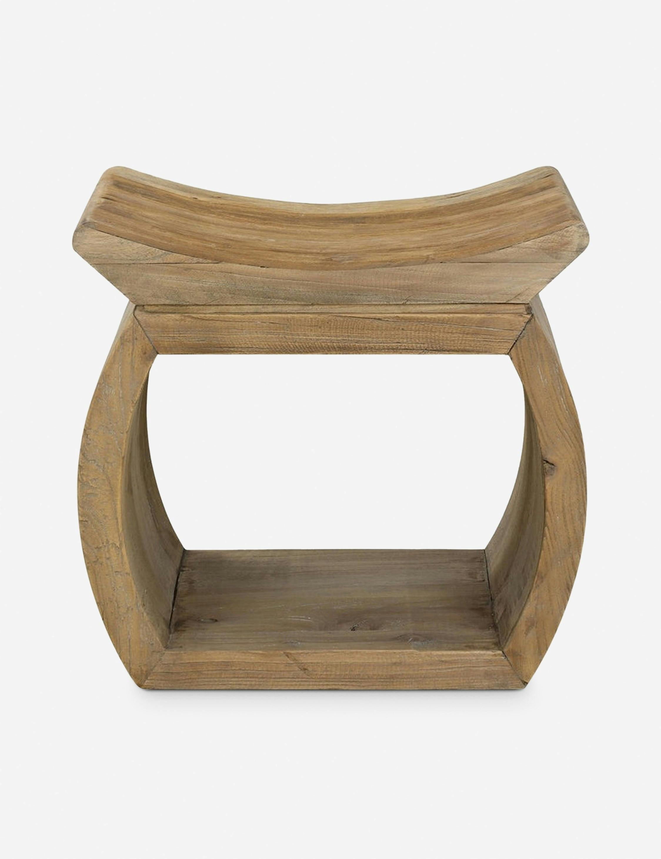 Transitional Reclaimed Elm Wood Accent Stool with Storage Shelf