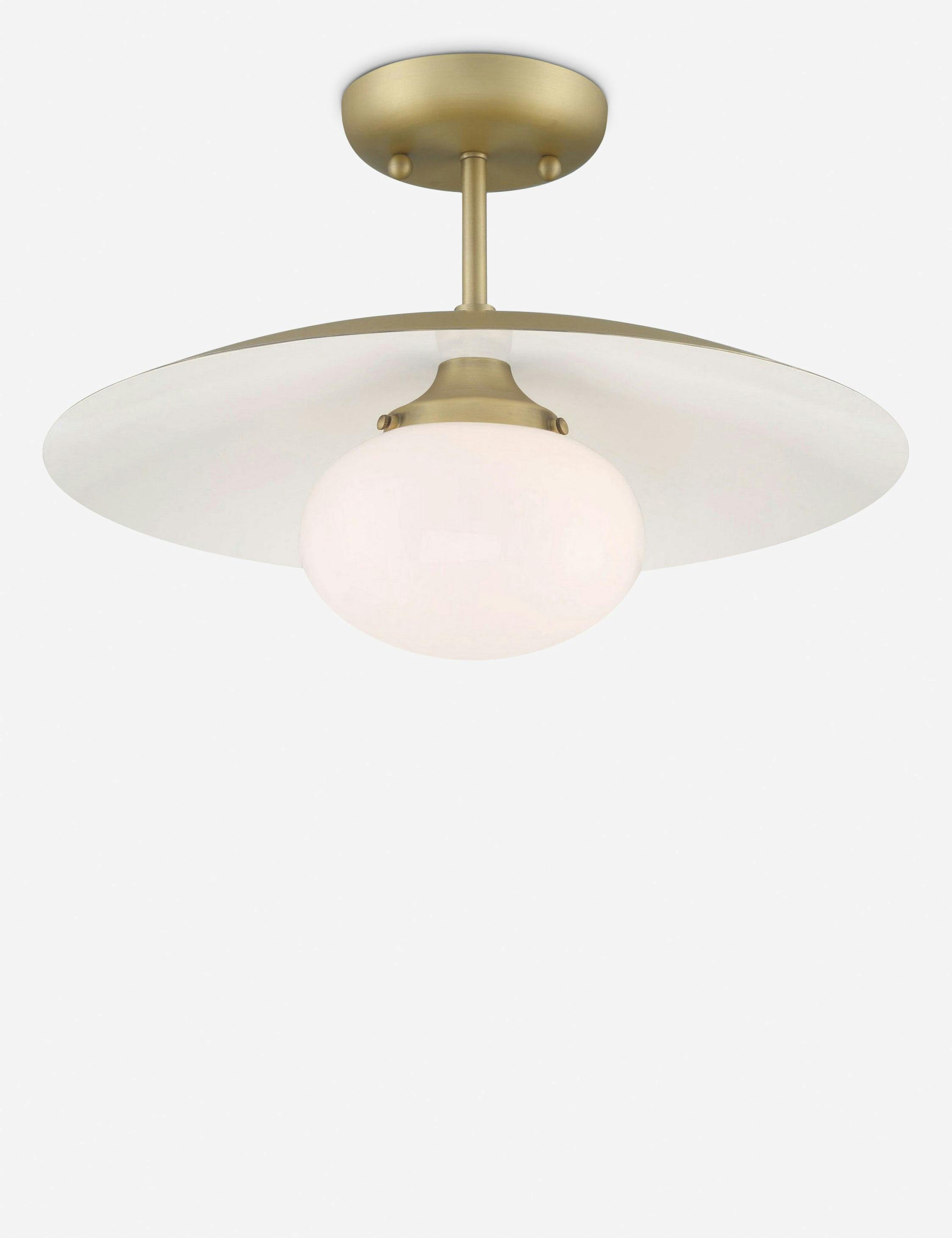 Declan Sleek Brass 18" Semi-Flush Frosted Globe Ceiling Light