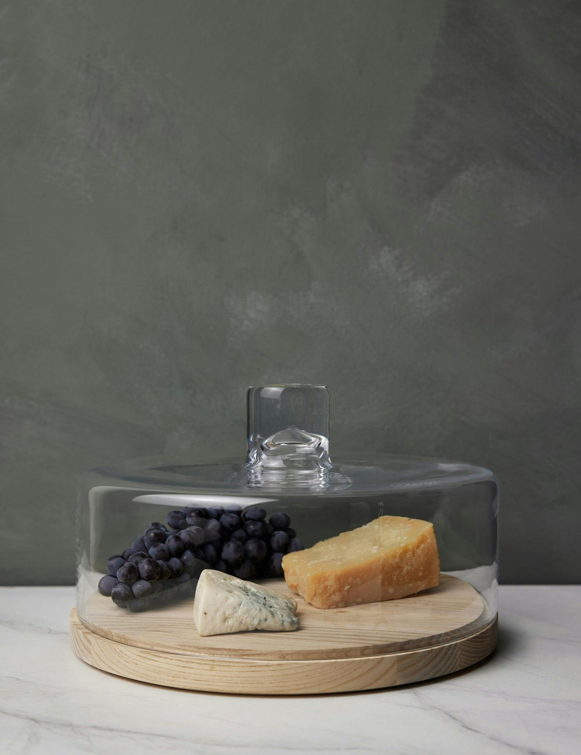 Contemporary Clear Glass Round Cake Stand with Handmade Ash Base