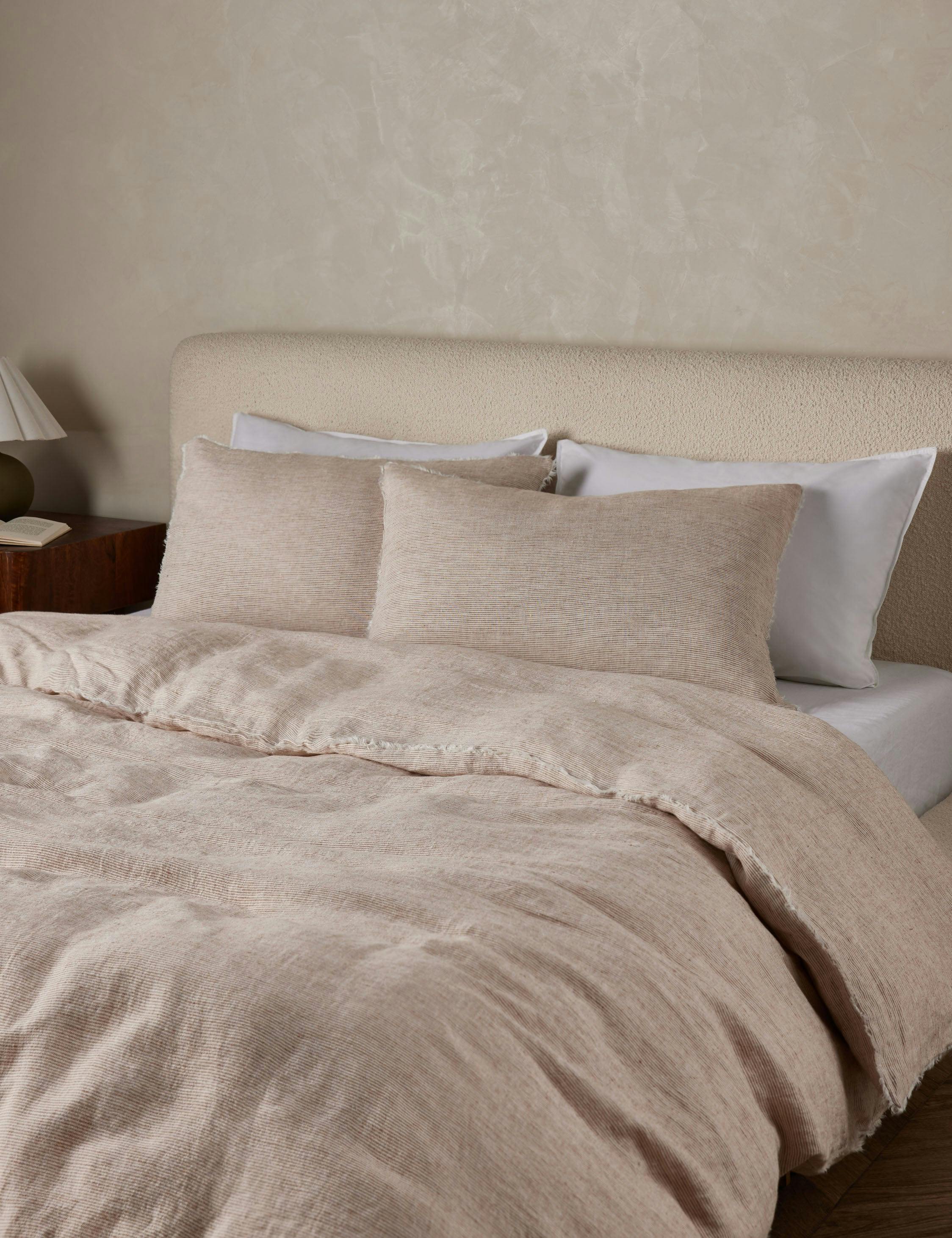 Terra Cotta Linen Standard Sham with Frayed Edges and Heathered Texture