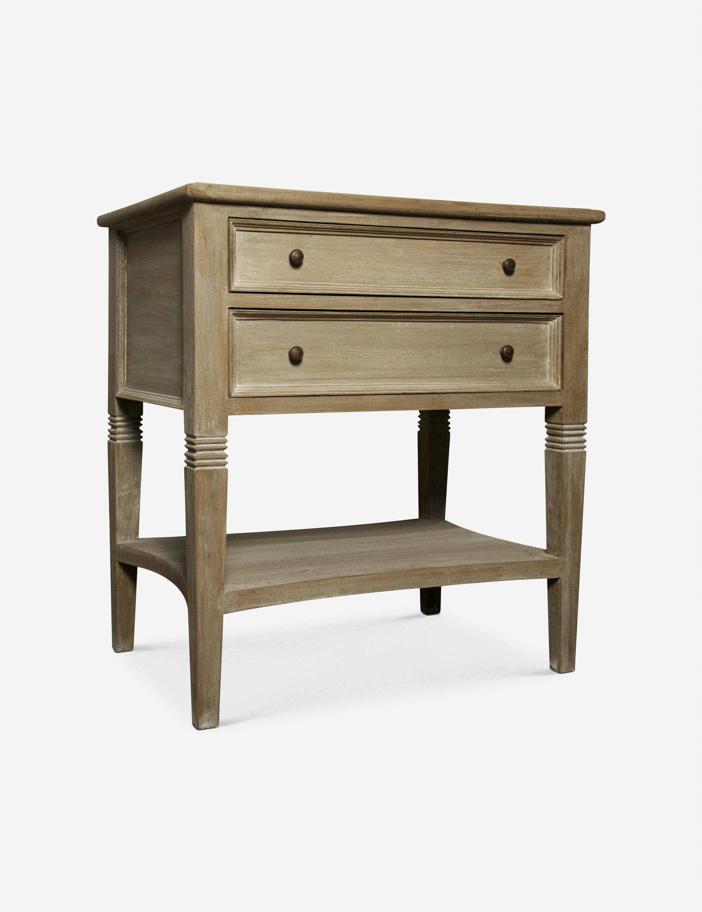 Colonial-Inspired Weathered 2-Drawer Nightstand with Carved Legs