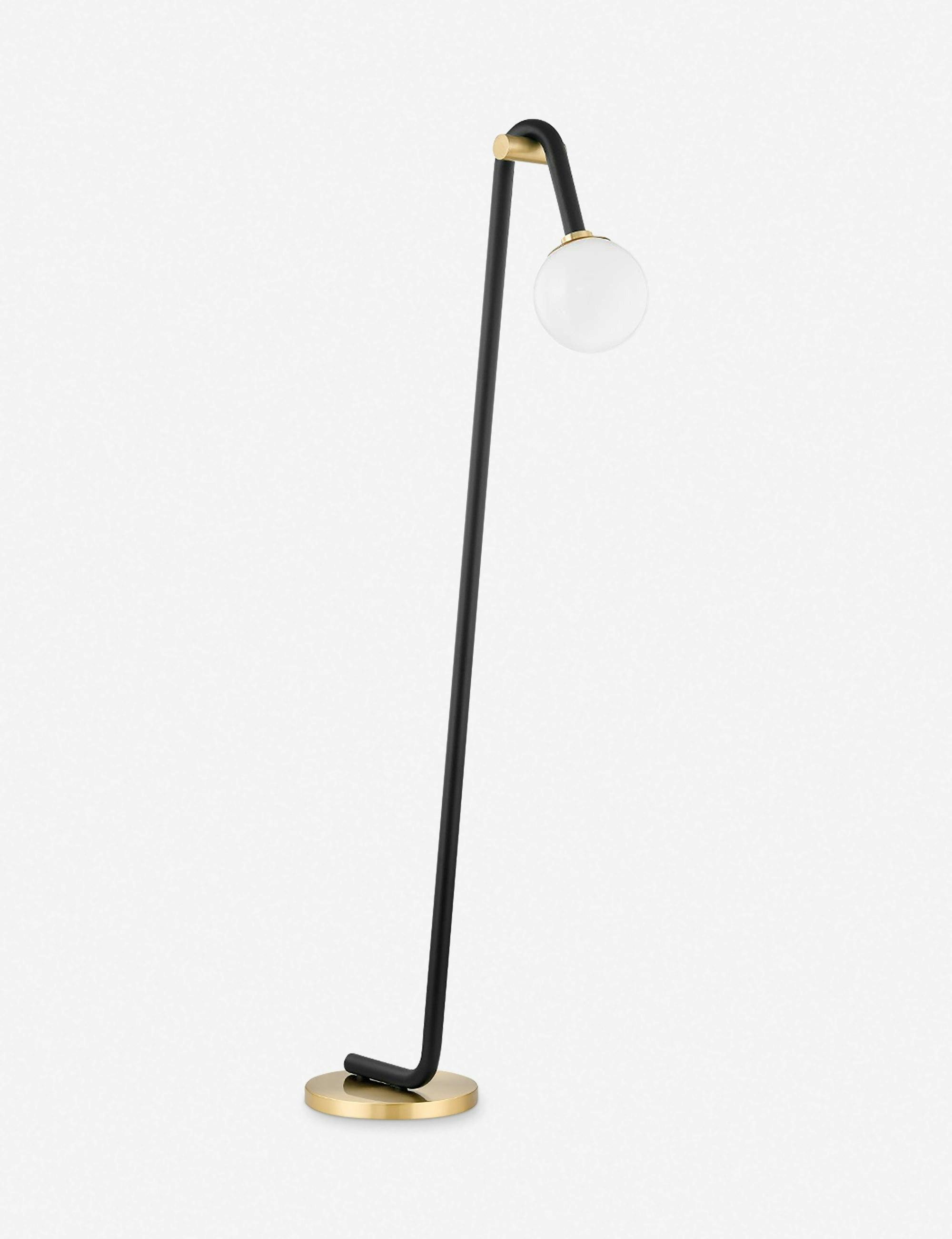 Arcadian Aged Brass & Black Adjustable Floor Lamp with Opal Shade