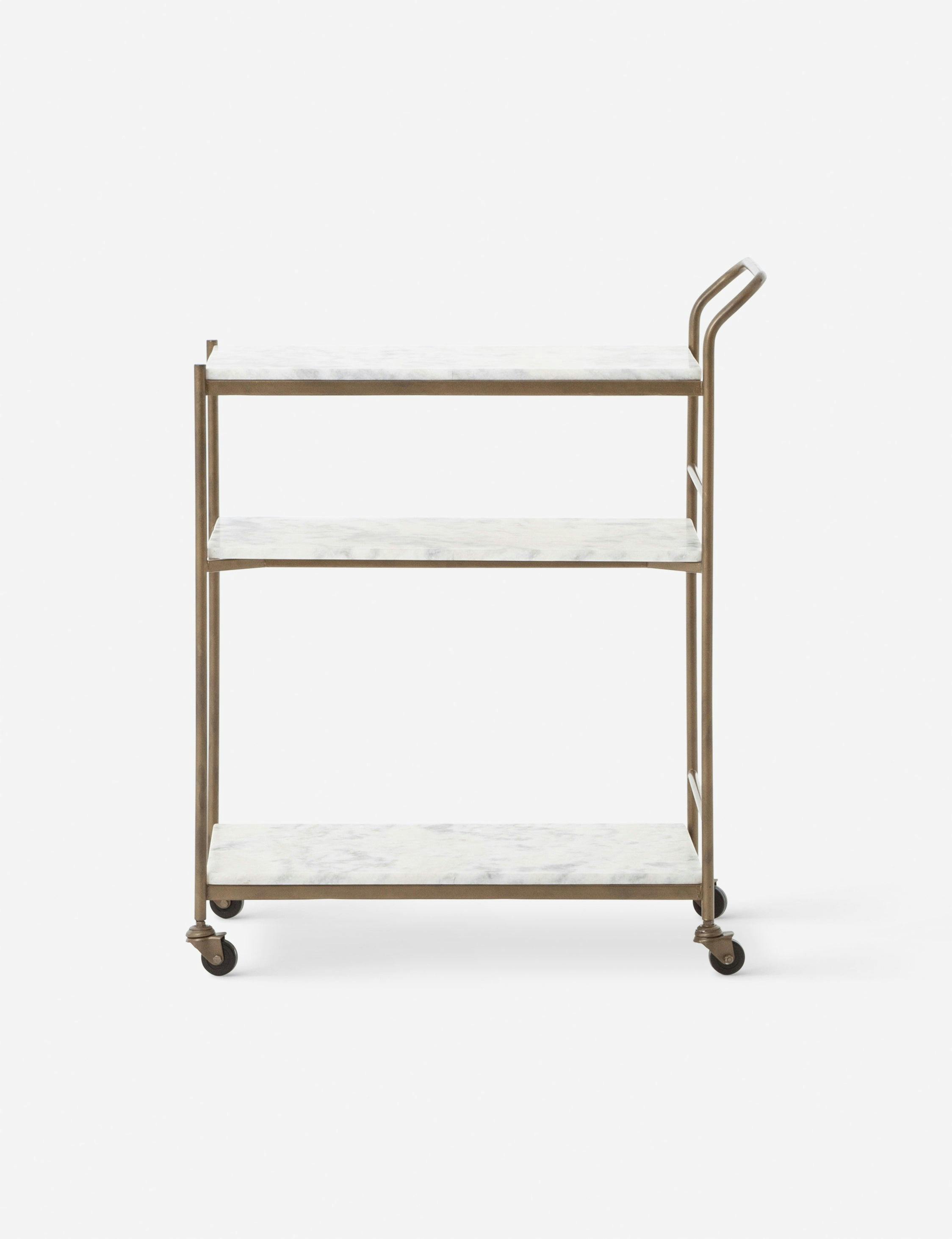 Frances Modern Brass Marble 3-Tier Large Bar Cart