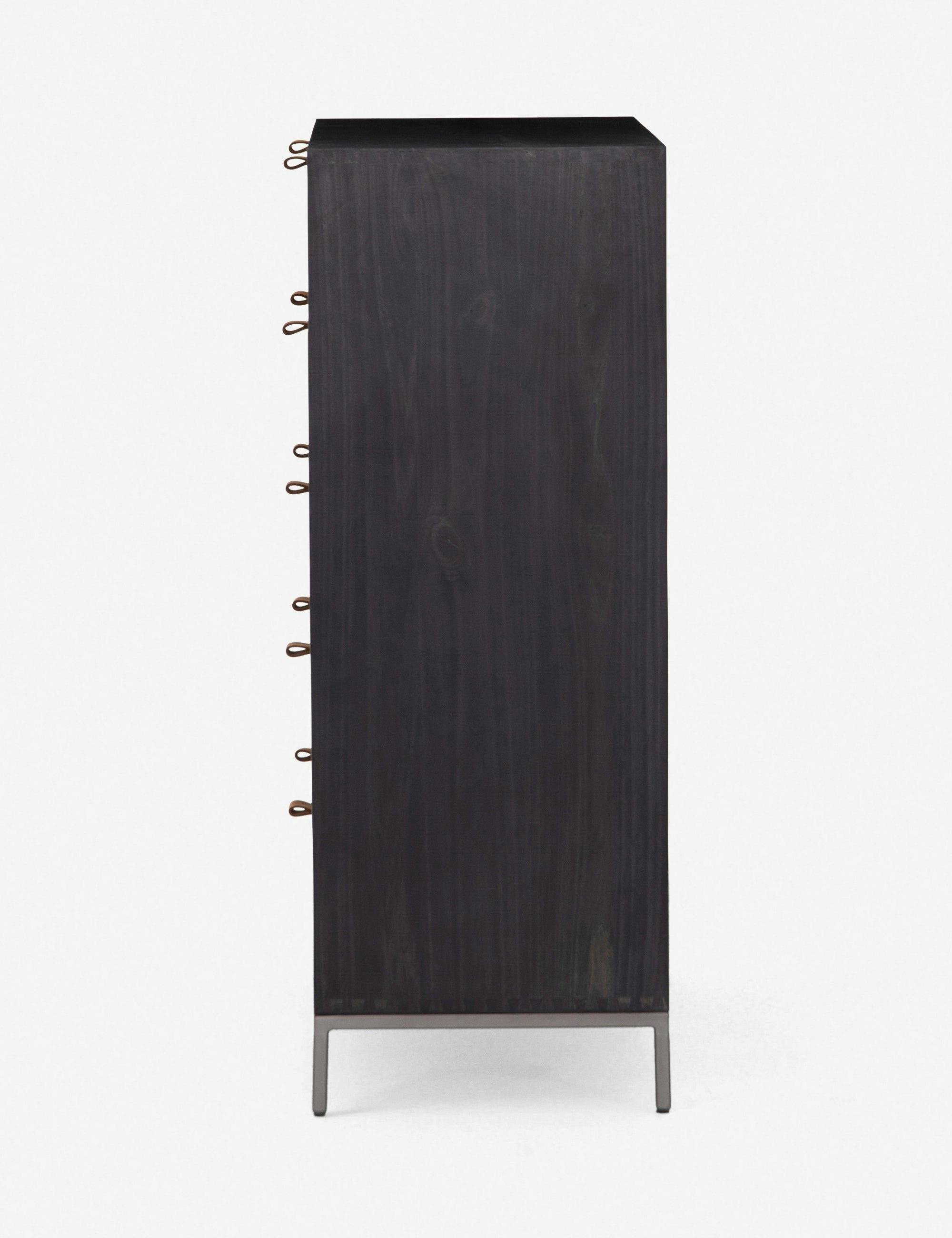 Rosamonde Mid-Century 5-Drawer Black Dresser with Leather Pulls