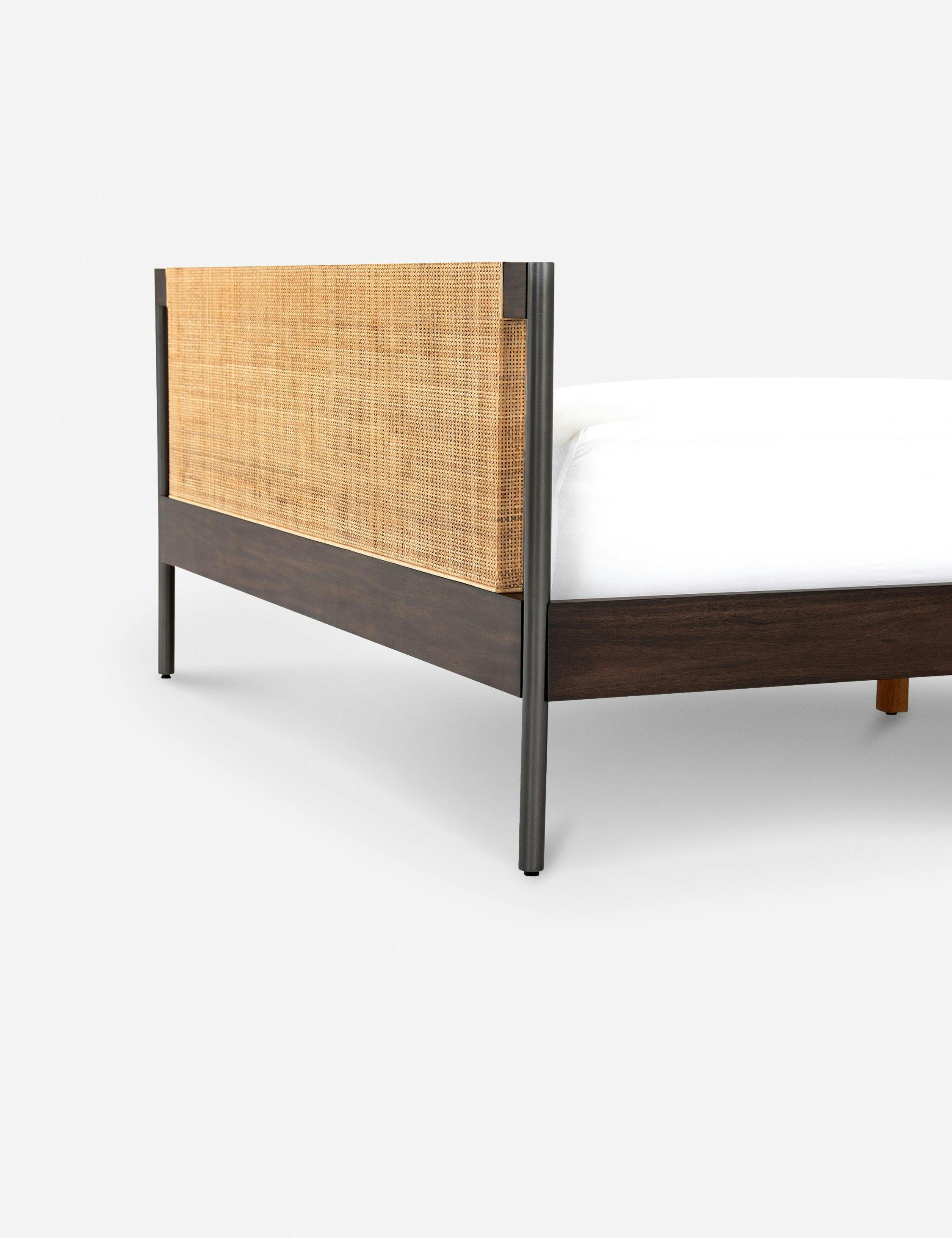 Contemporary Queen Metal Frame Platform Bed with Cane Headboard