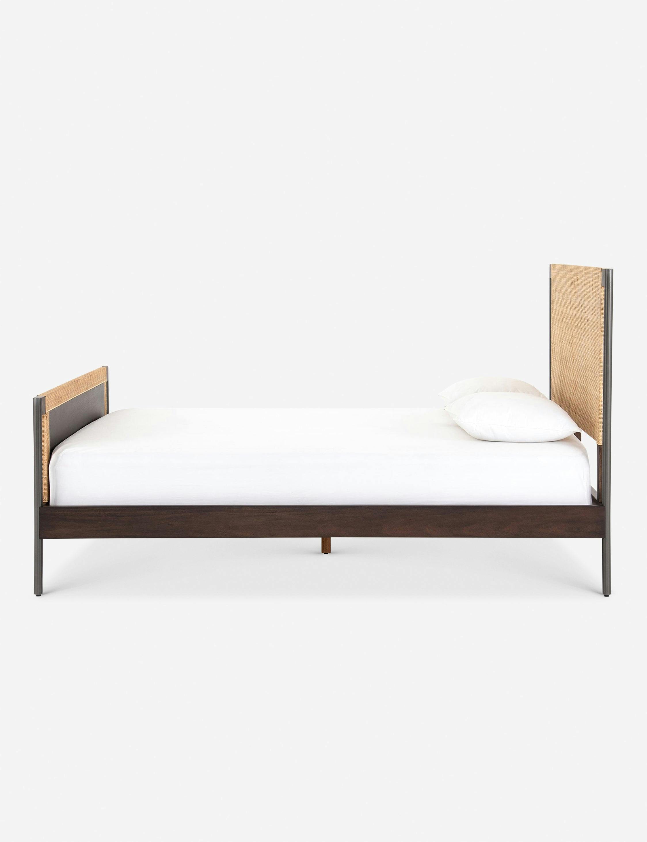 Contemporary Queen Metal Frame Platform Bed with Cane Headboard