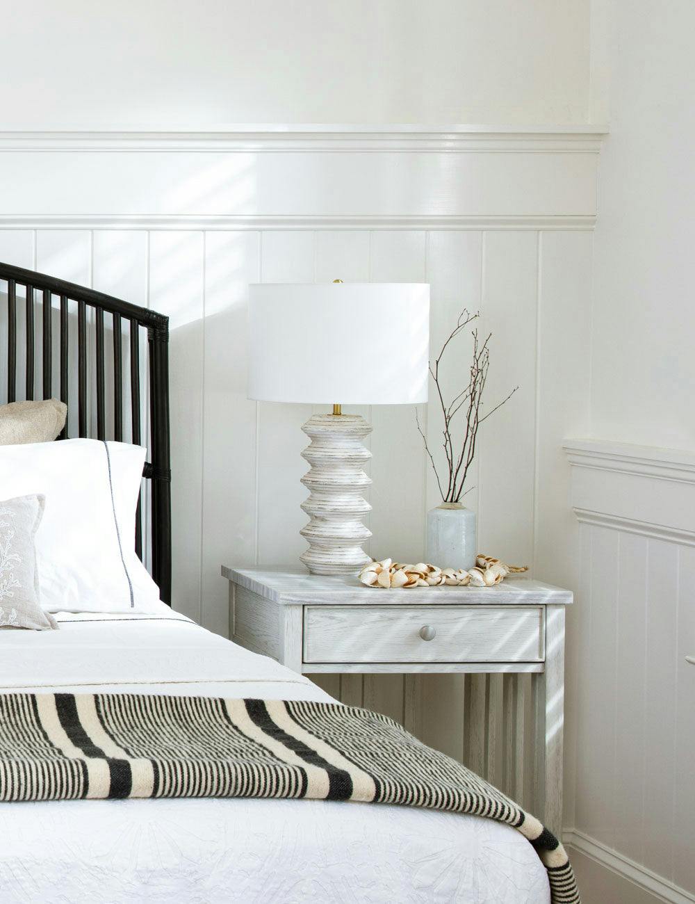 Nova Coastal-Inspired White Wood & Brass Table Lamp with Linen Shade