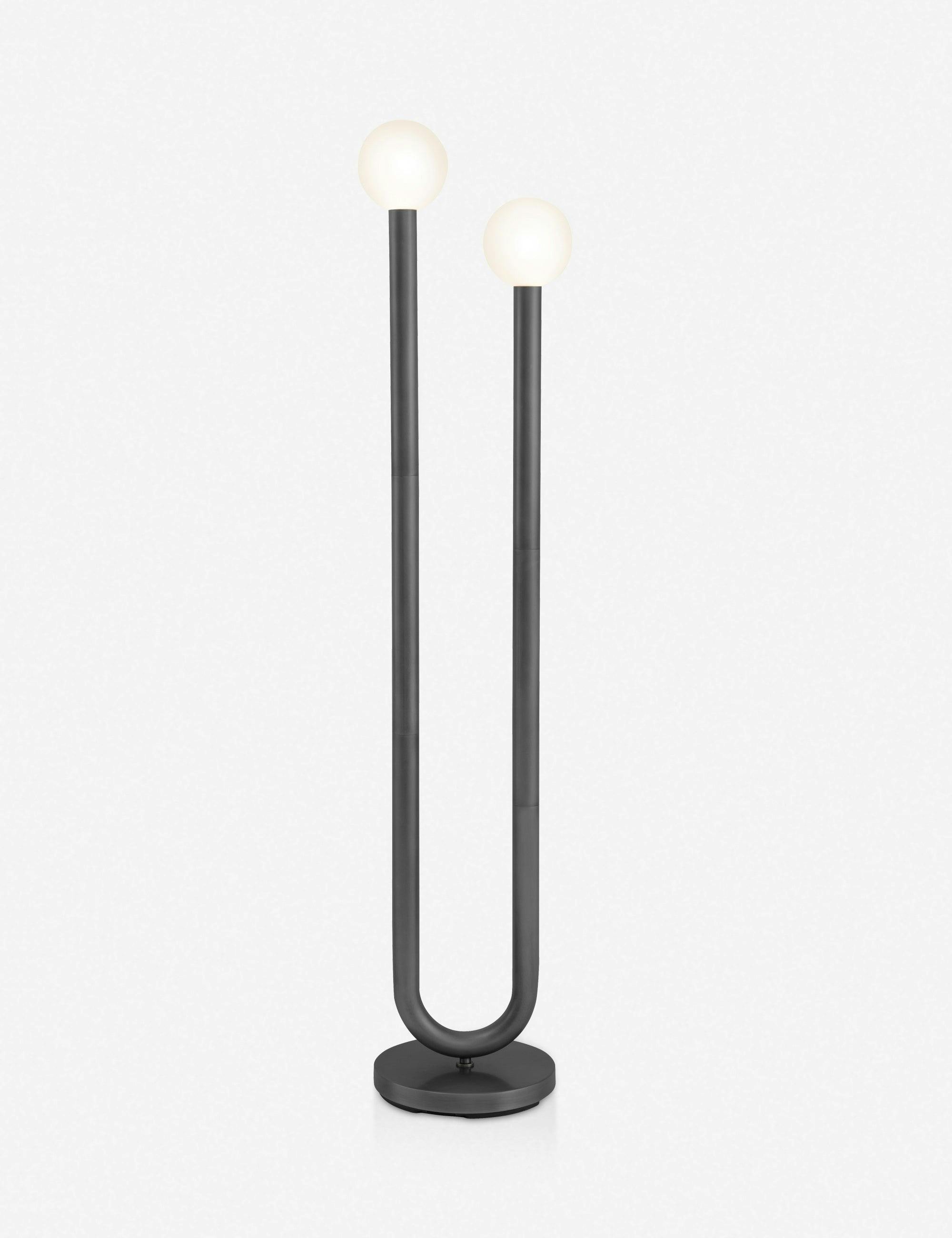 Happy Dual-Pronged Oil Rubbed Bronze Floor Lamp with Matte White Globes