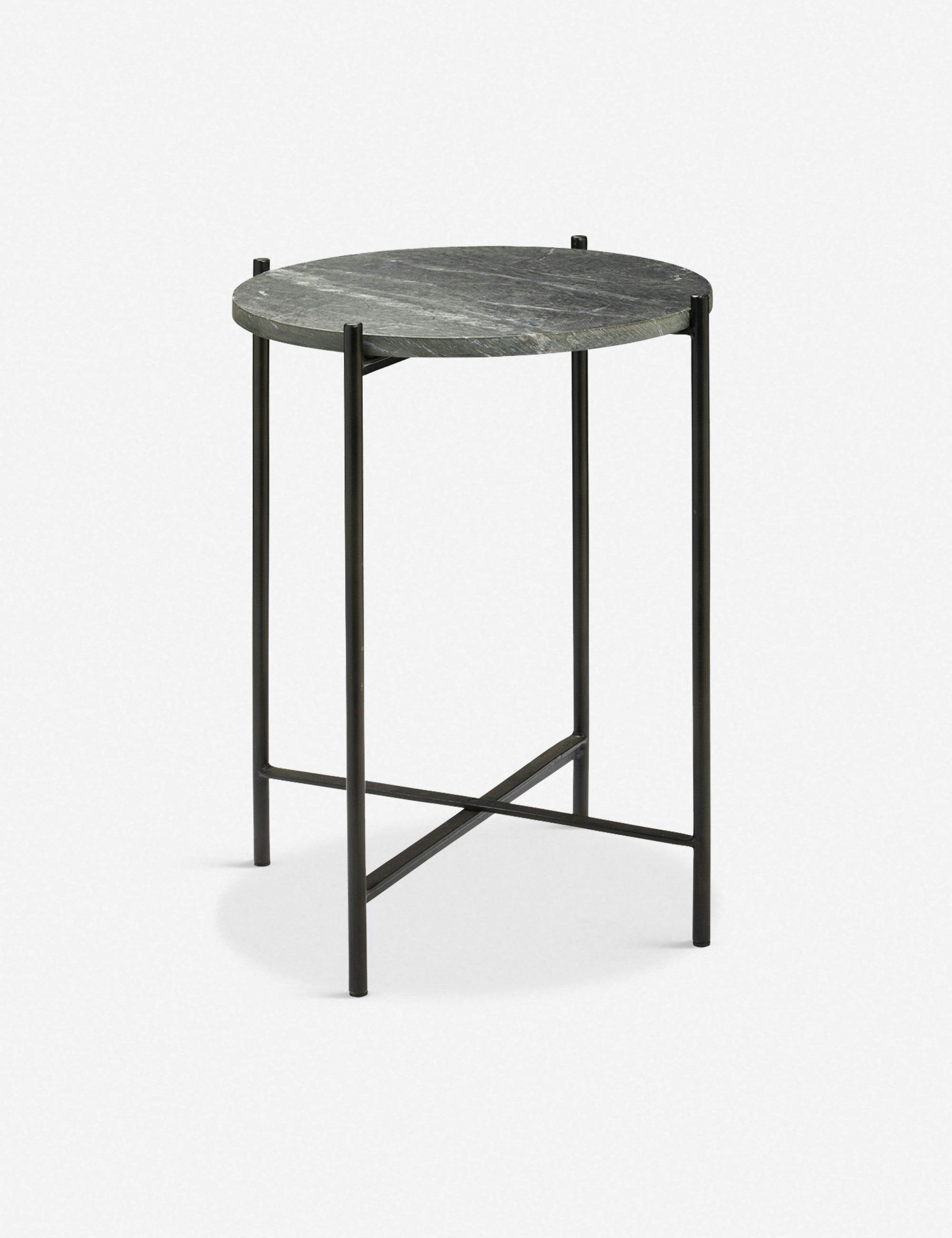 Selia Textured Marble and Black Iron Side Table