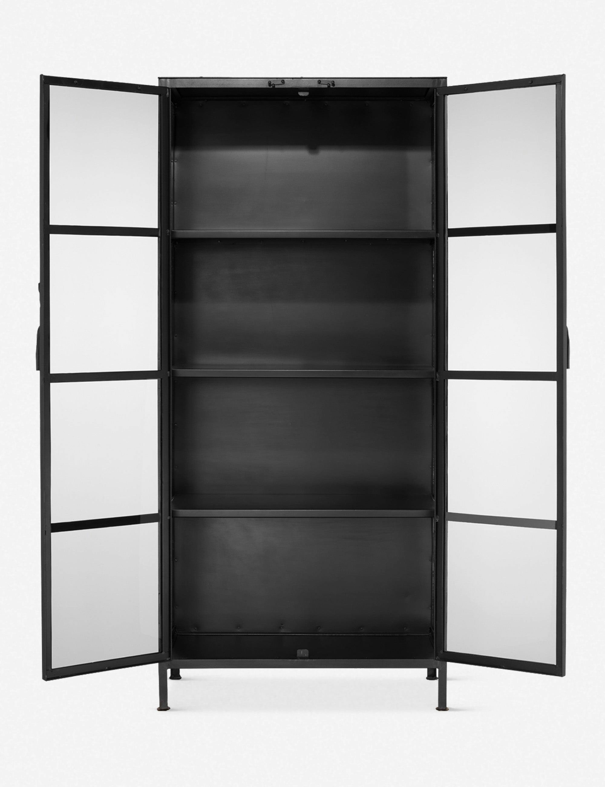 Sam Black Iron and Clear Glass Tall Curio Cabinet