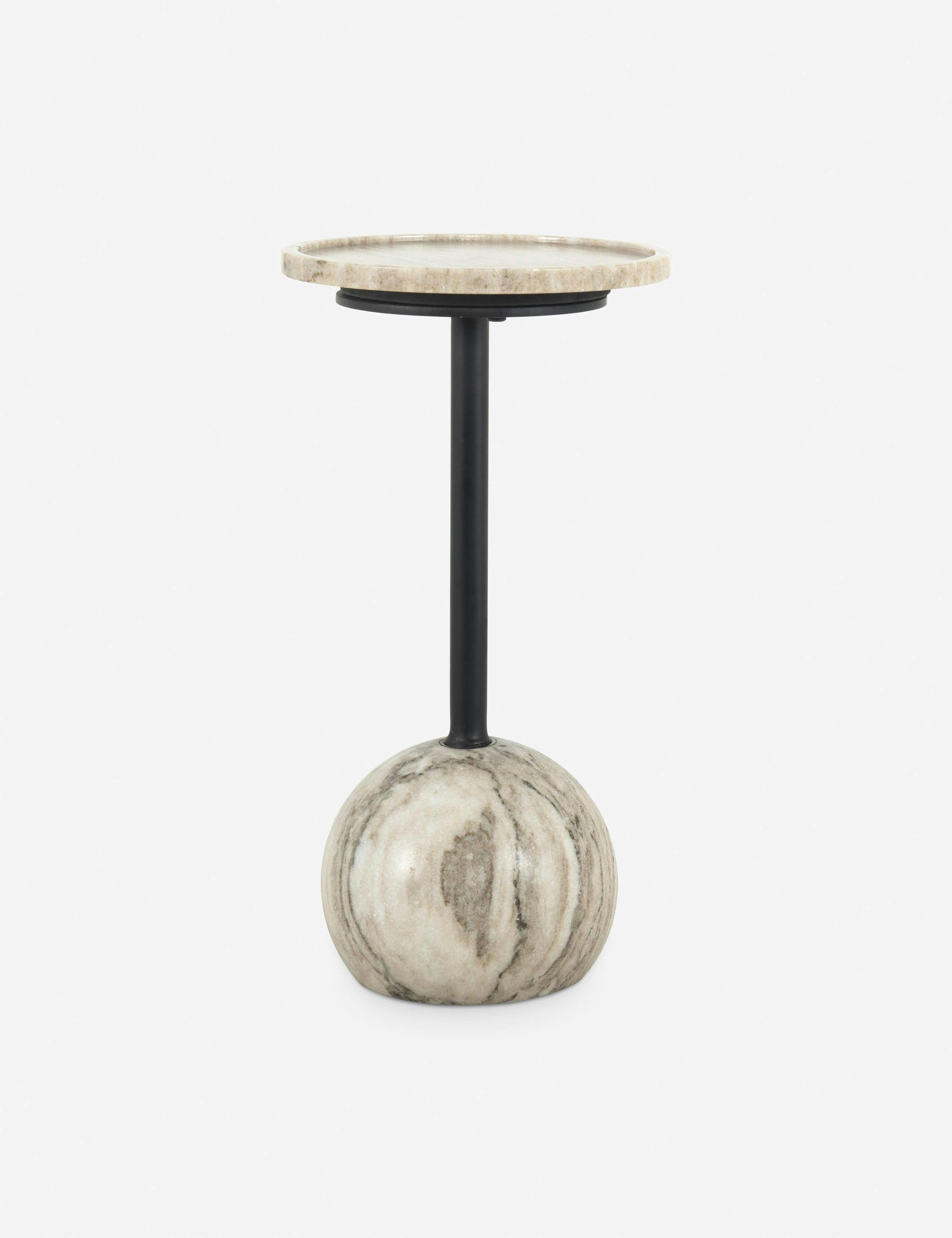 Elegant Beige and Black Stone-Metal Round Side Table