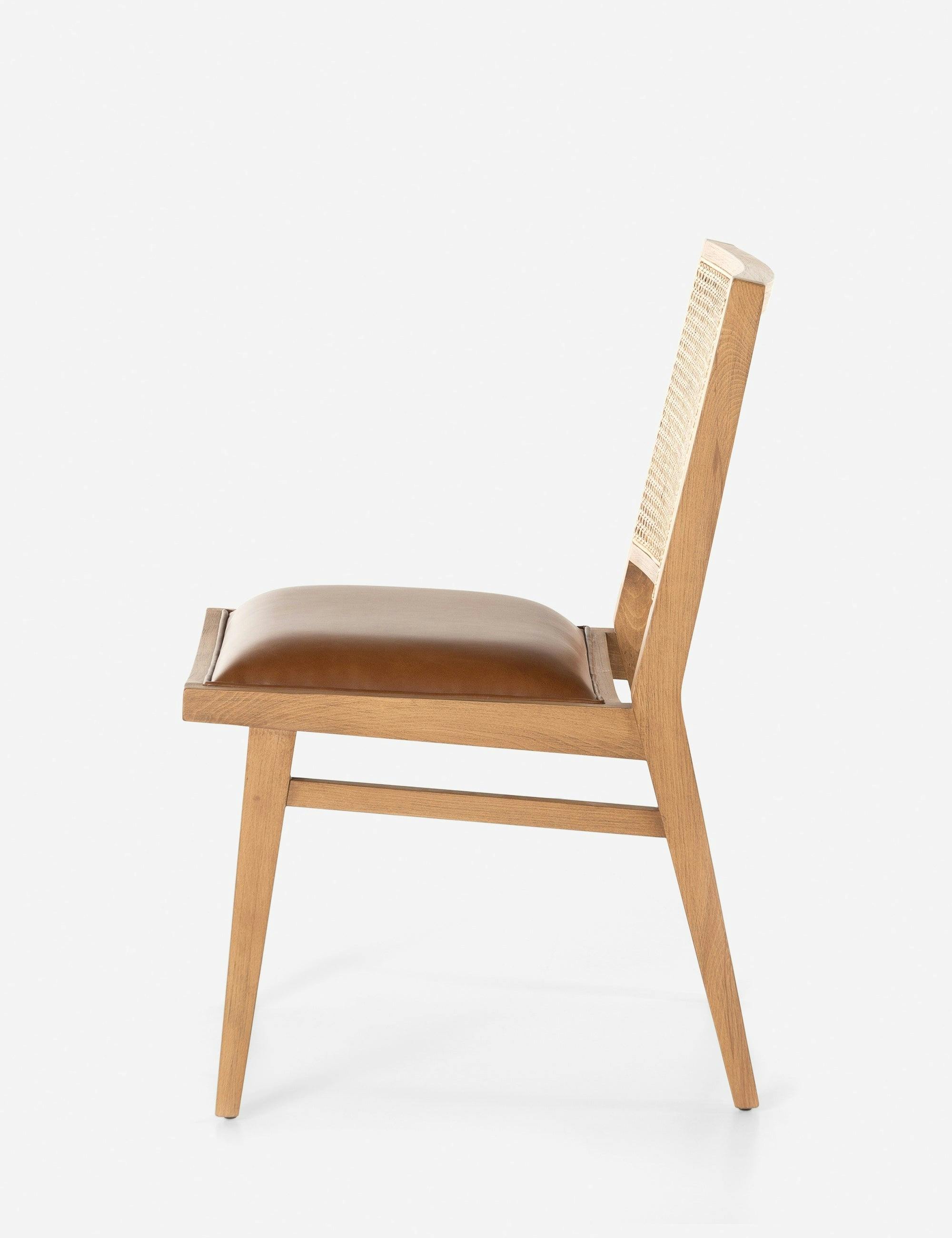 Contemporary Butterscotch Leather and Cane Side Chair in Brown