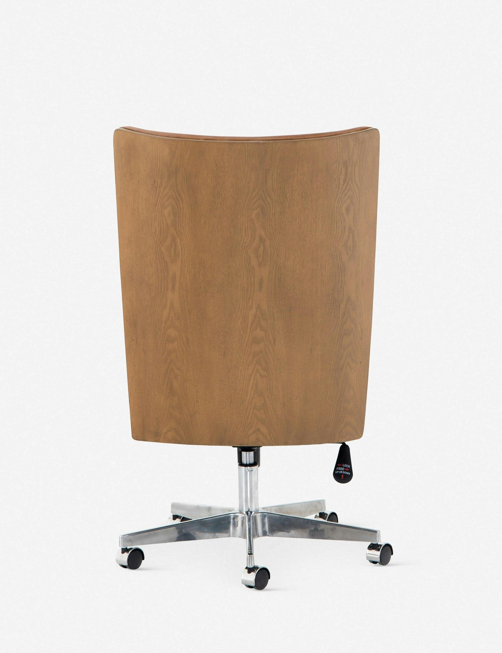 Contemporary High-Back Brown Leather Task Chair with Ash Accents