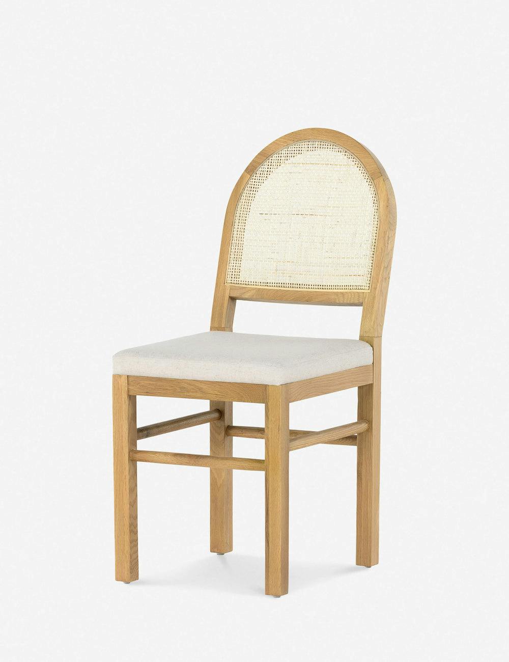 Honey Oak & White Cane Upholstered Dining Chair