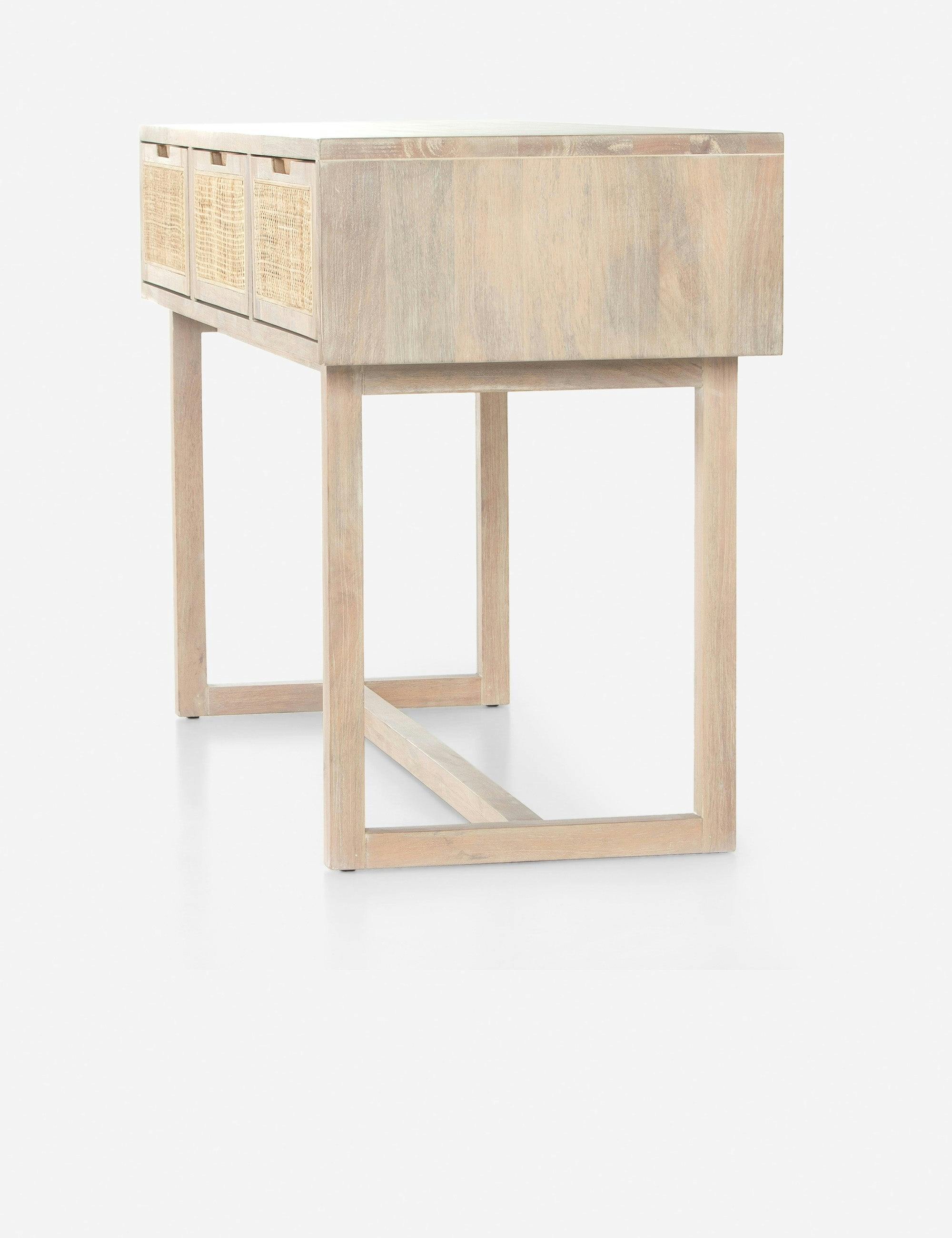 Mid-Century Modern Whitewashed Mango Wood Console Table with Cane Drawers