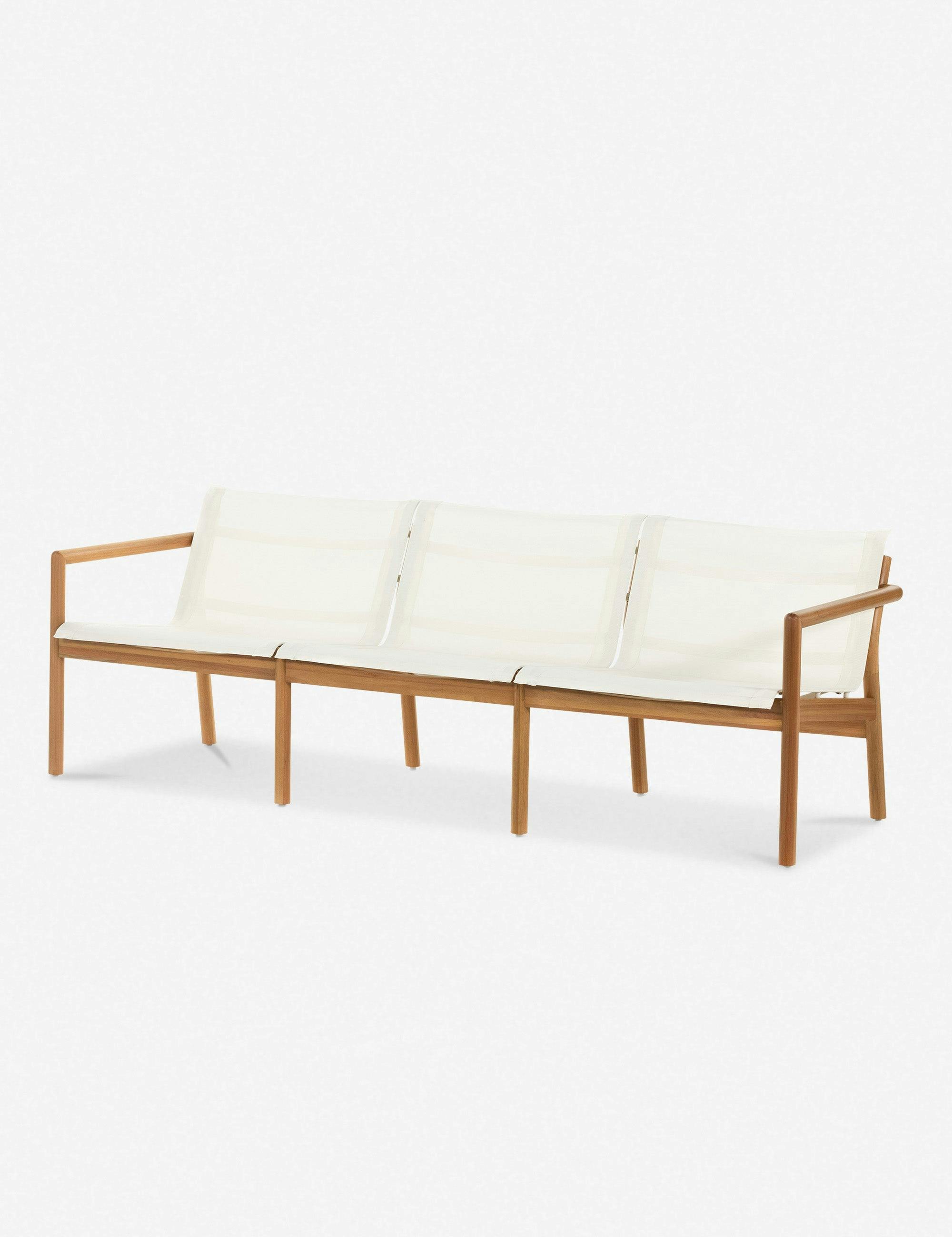 Charise 81"W White and Brown Mesh Wood Outdoor Sofa