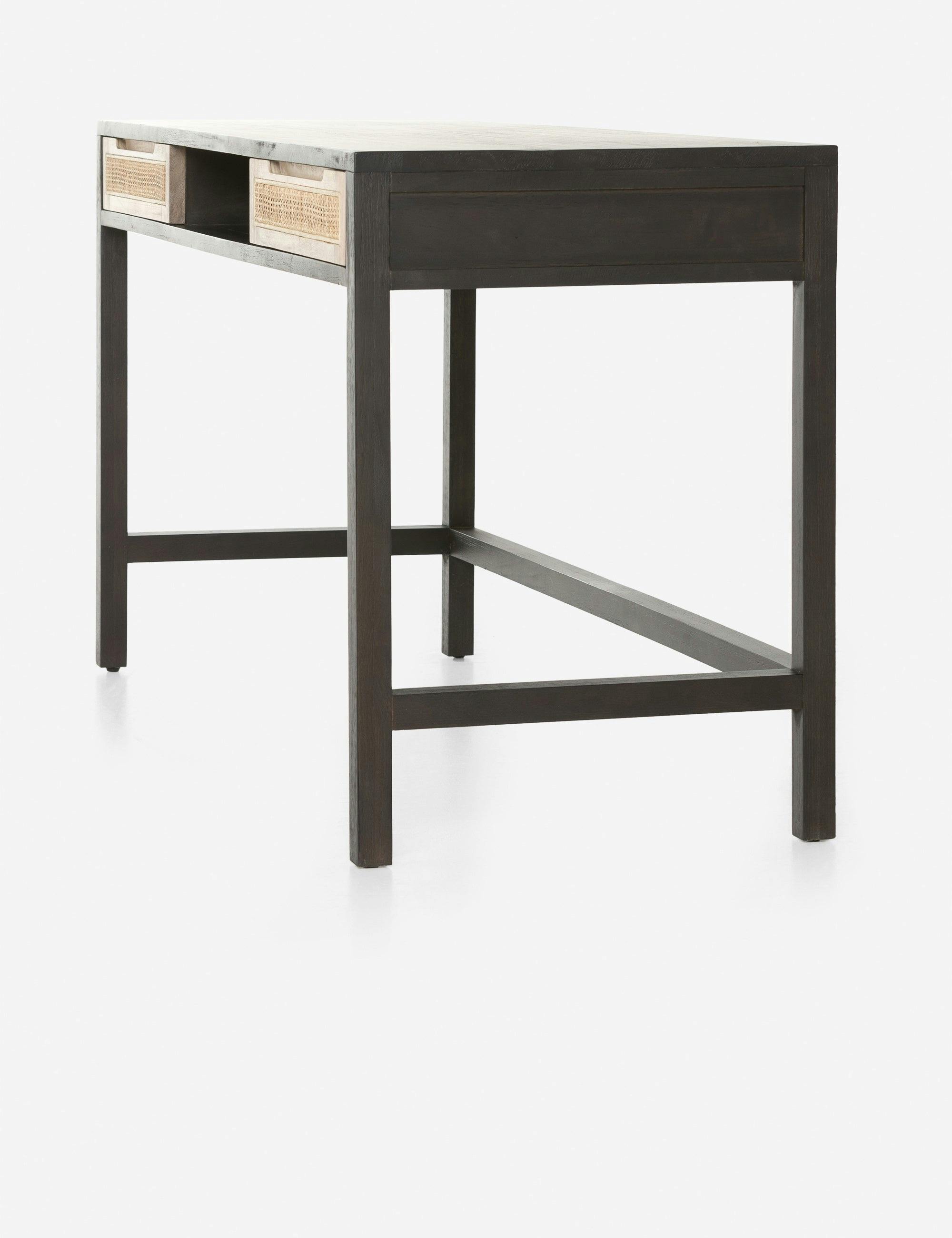 Clarita 58'' Black Mango Mid-Century Modern Home Office Desk with Drawer