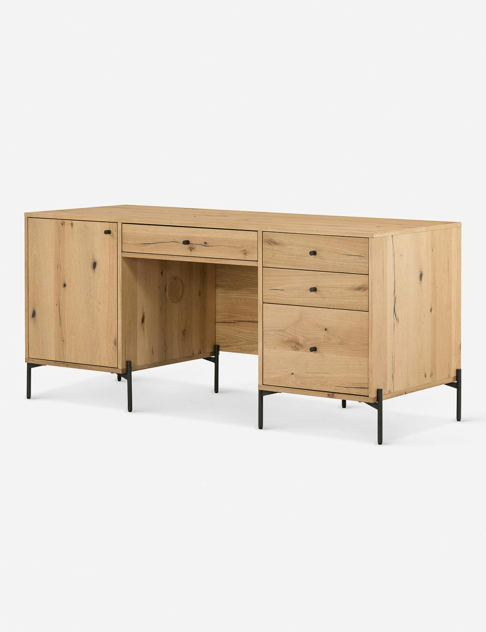 Sumner Contemporary Light Oak Resin Executive Desk with Drawers