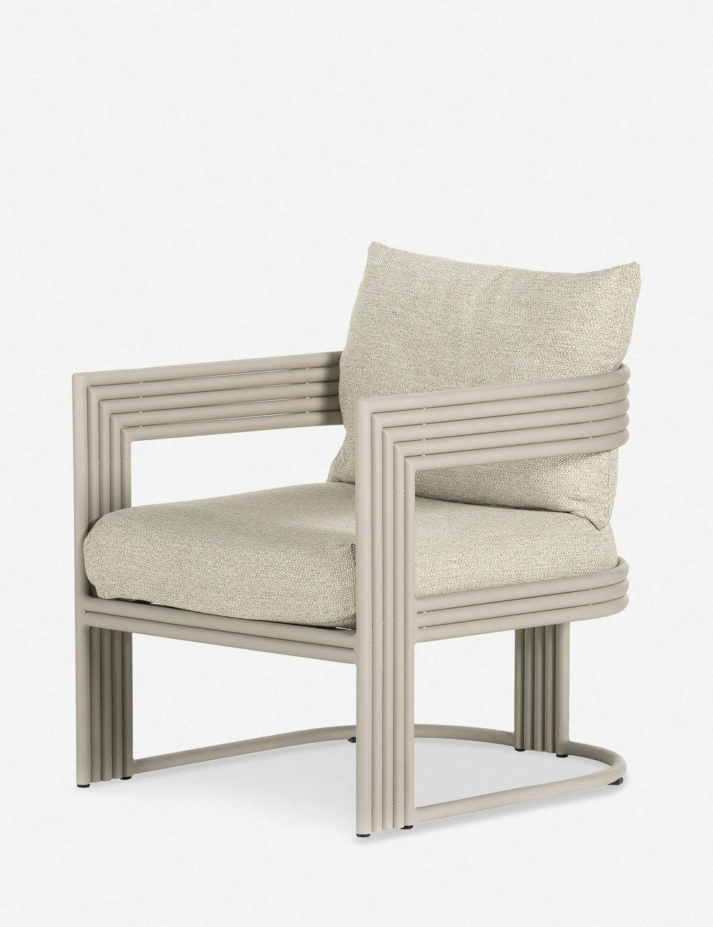 Lany Mid Century Modern Beige Upholstered Aluminum Frame Outdoor Dining Arm Chair